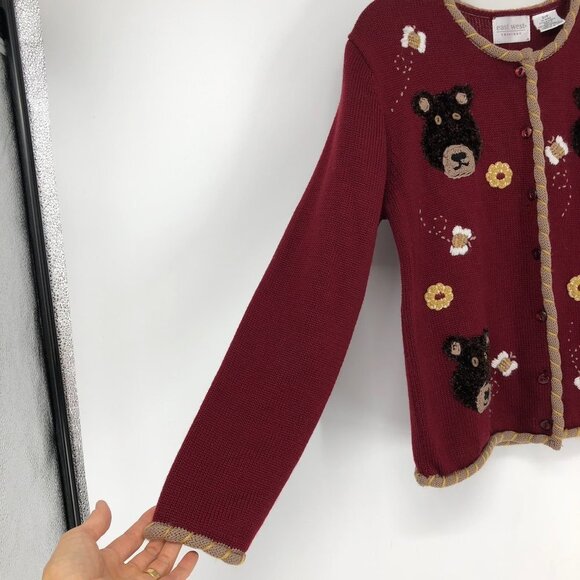Vintage East West  Fashions Button-Up Bear and Bees Embroidered Knit Cardigan SP - Picture 7 of 14